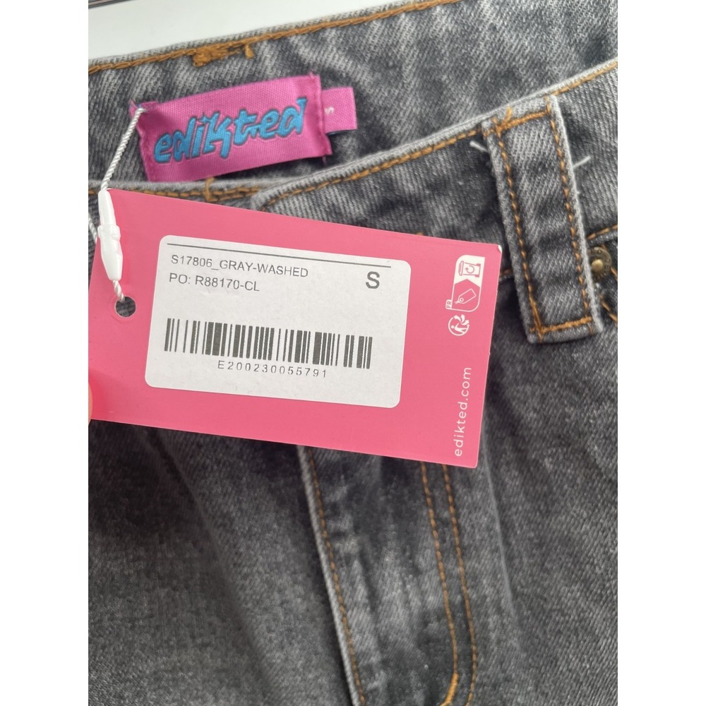 NWT Edikted Wide-Leg Jeans Women's Small Gray Washed Denim High Rise 100% Cotton - Picture 11 of 13